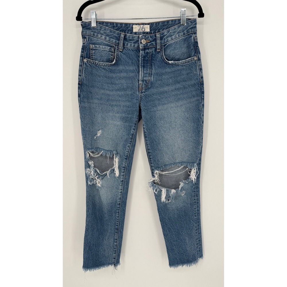 FREE PEOPLE WE‎ THE FREE DISTRESSED BUTTON FLY JEANS MEDIUM WASH SIZE 26